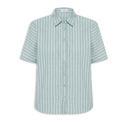Camisa Feminina Listrada Manga Curta - Verde