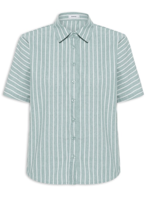 Camisa Feminina Listrada Manga Curta - Verde