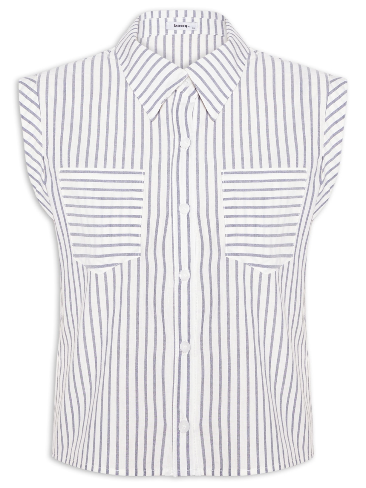 Camisa Feminina Listrada Sem Manga - Cinza