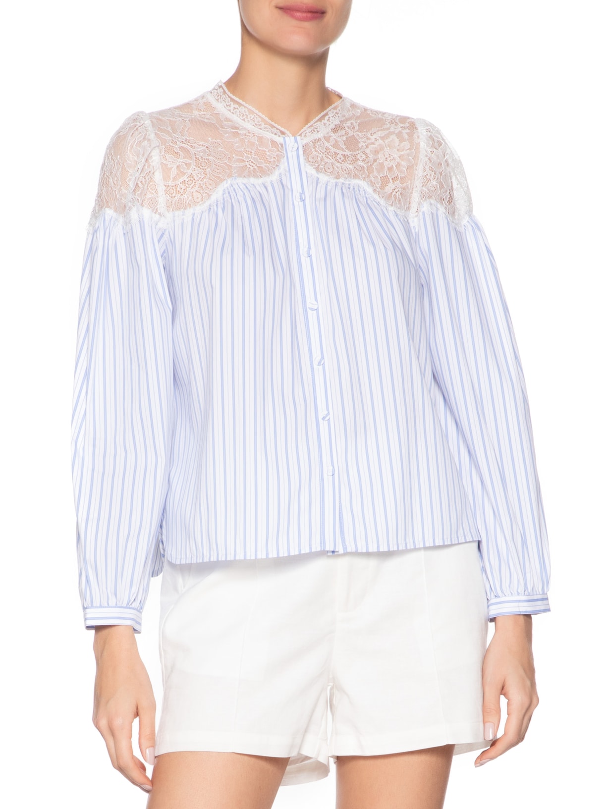 Camisa Feminina Listras Thalita Azul Le Lis