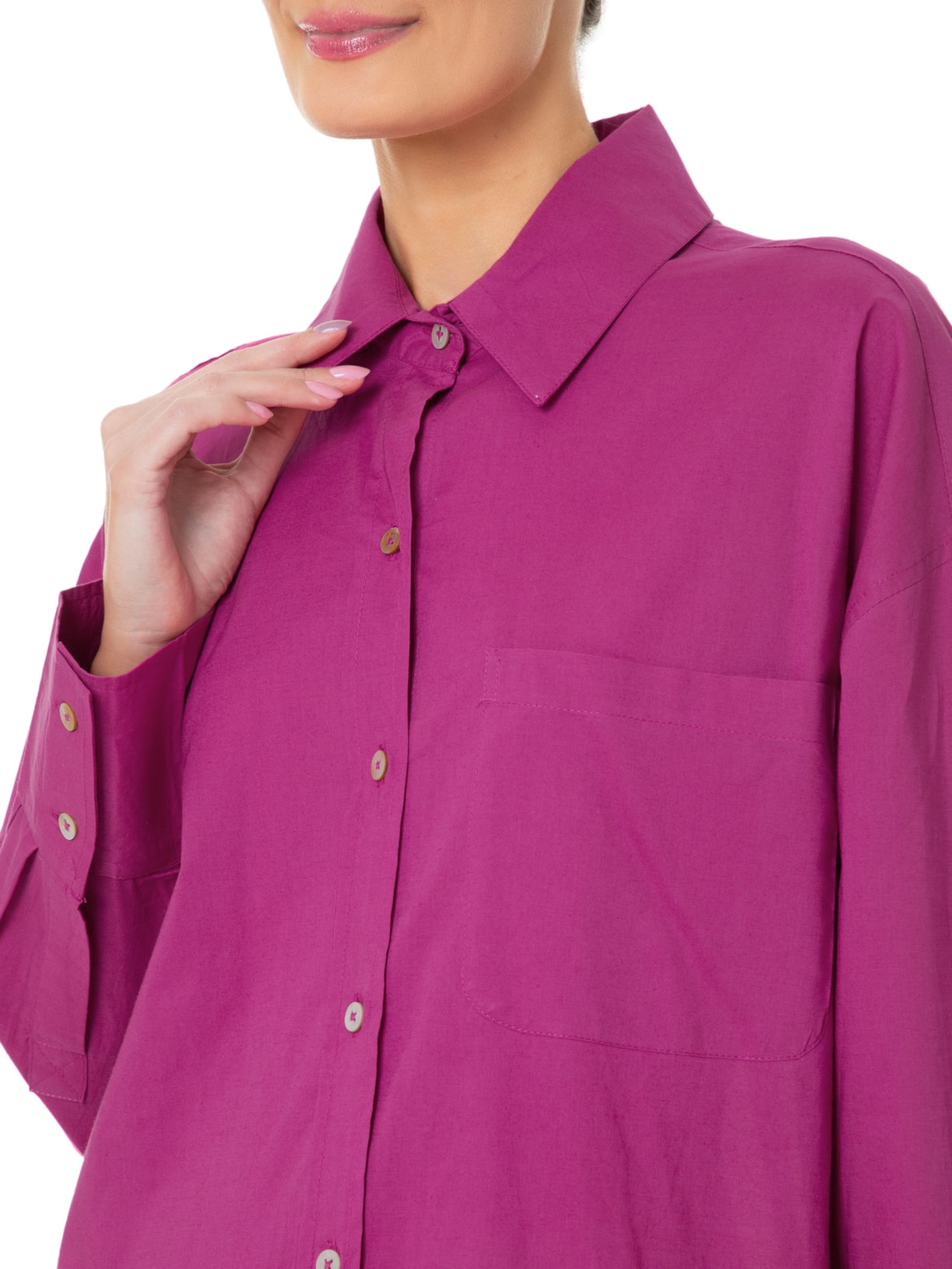 Camisa Feminina Longa Bolso Rosa Farm