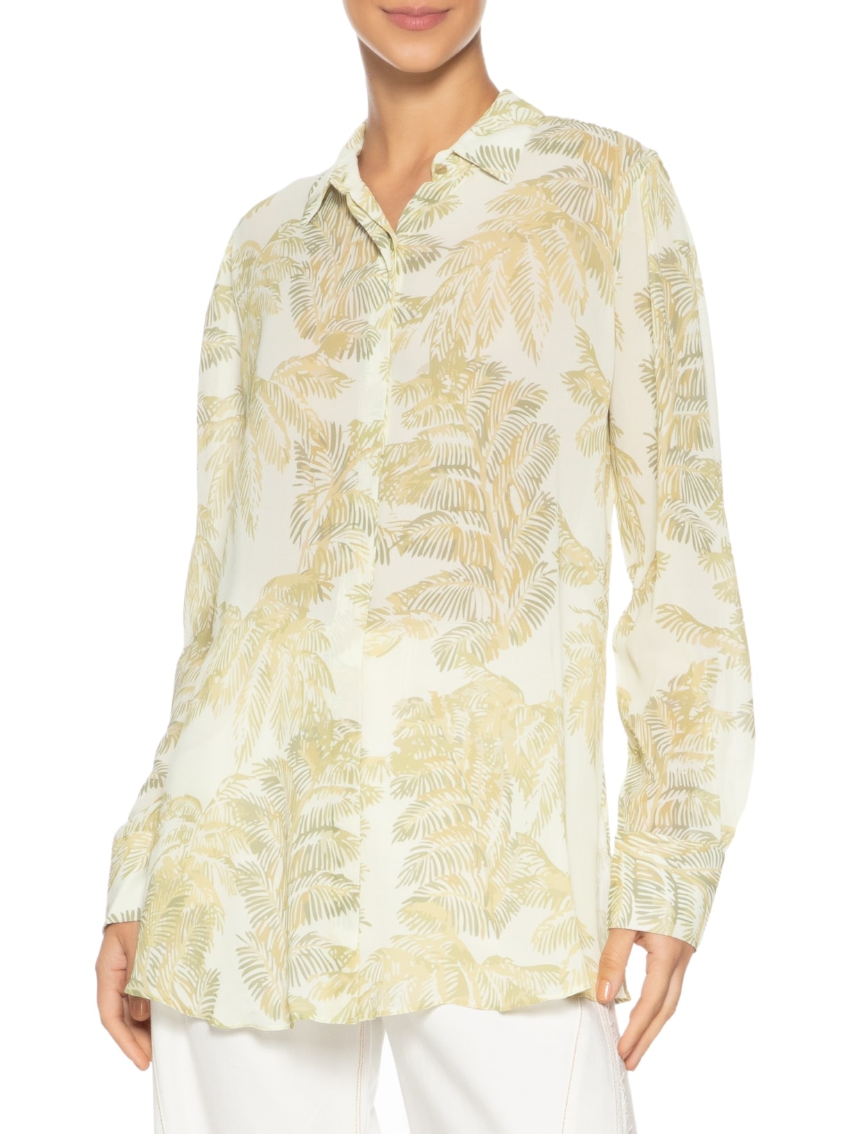 Camisa Feminina Longa Folhagem Plumes Verde Animale