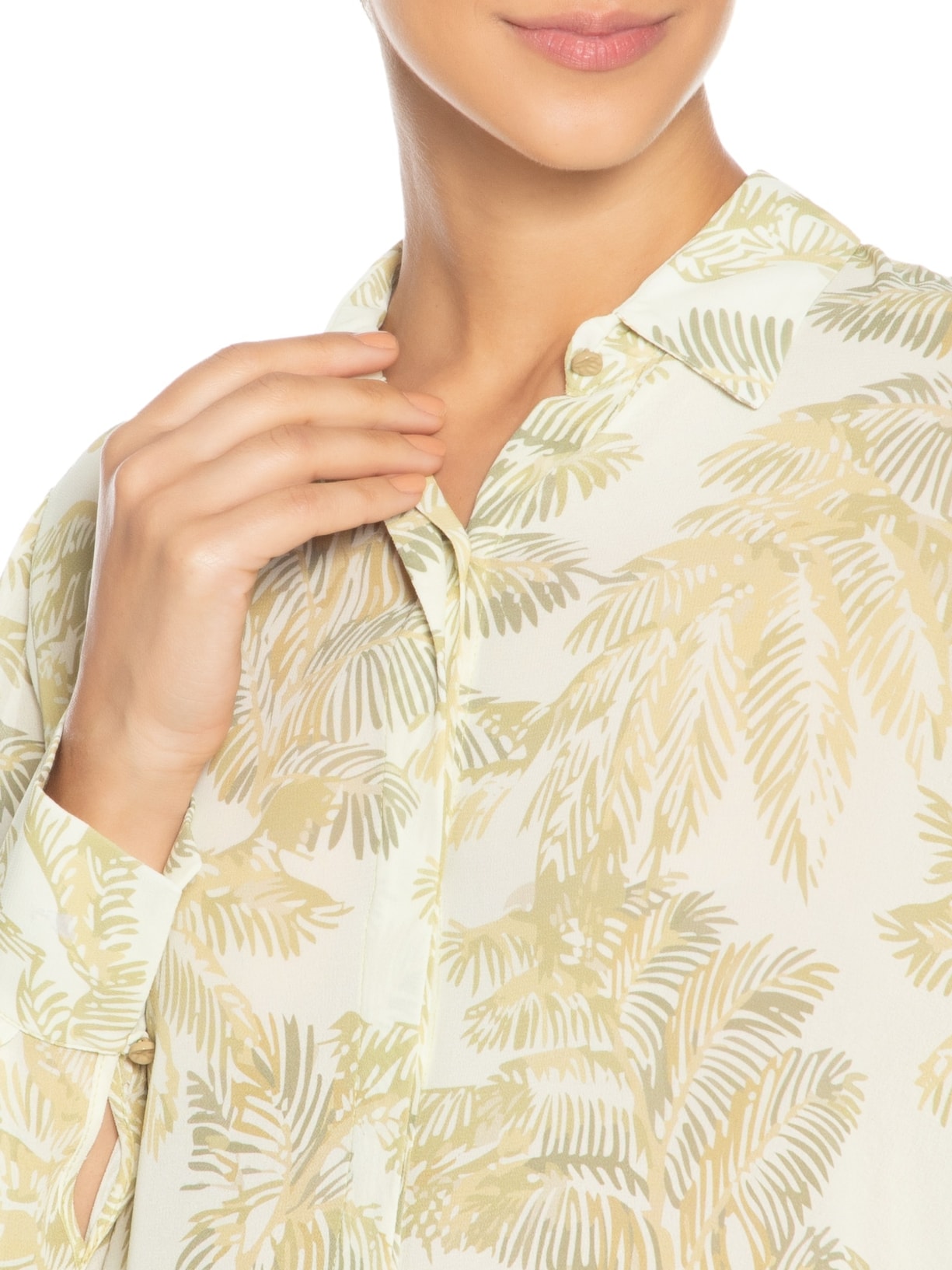 Camisa Feminina Longa Folhagem Plumes Verde Animale