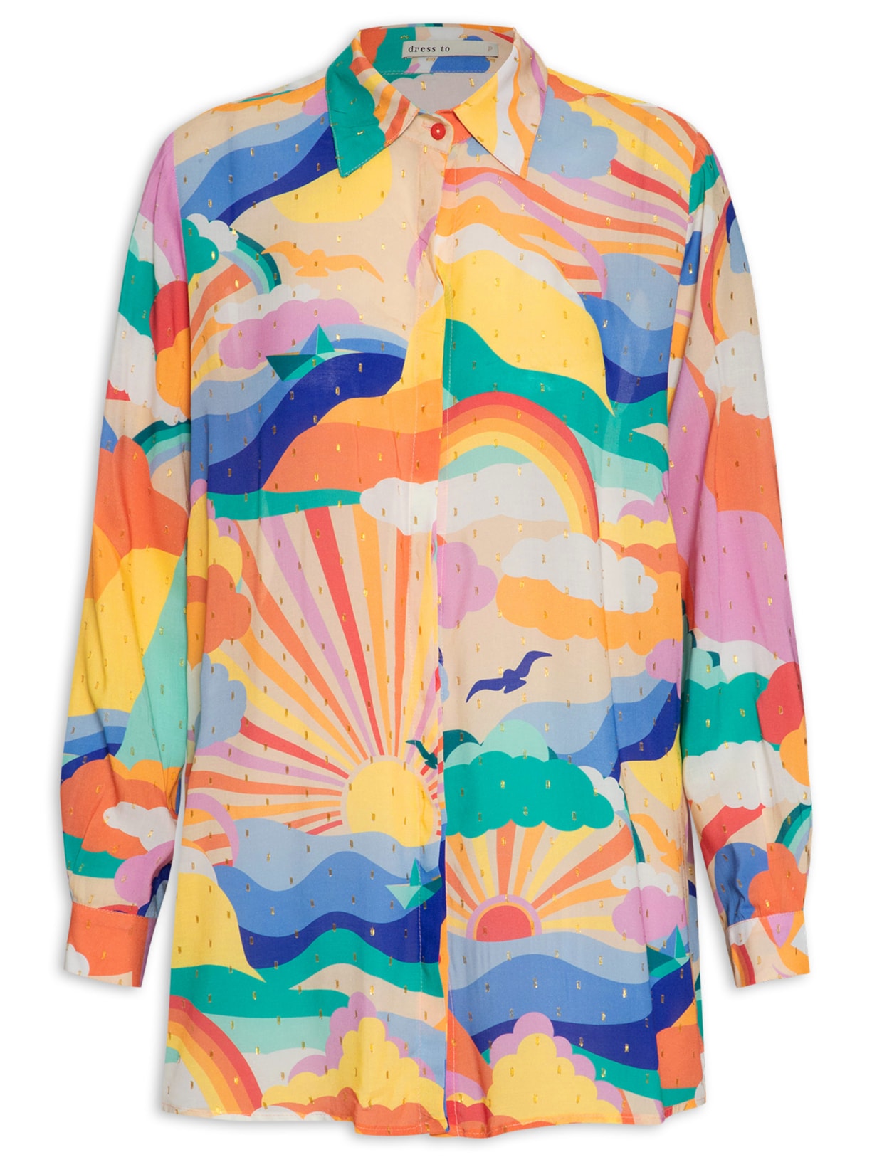 Camisa Feminina Lurex Estampa Paradiso - Laranja