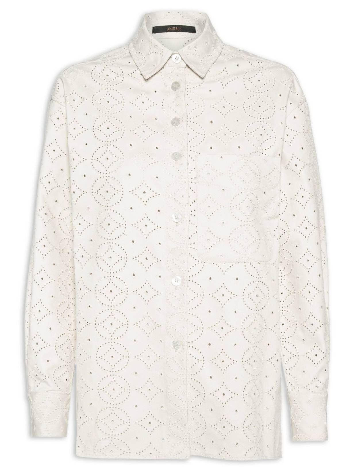 Camisa Feminina Madeira Com Bolso Frontal Bege Animale