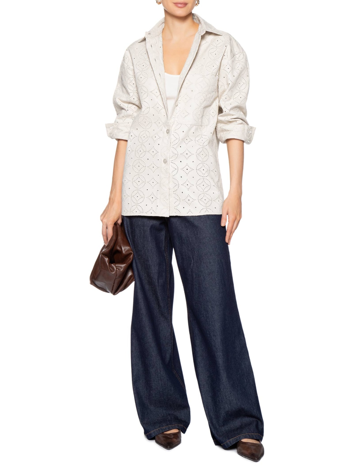 Camisa Feminina Madeira Com Bolso Frontal Bege Animale