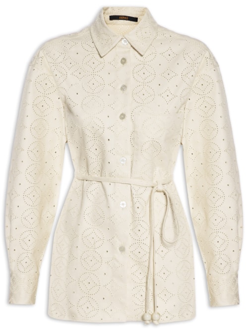 Camisa Feminina Madeira Com Bolso Frontal - Bege