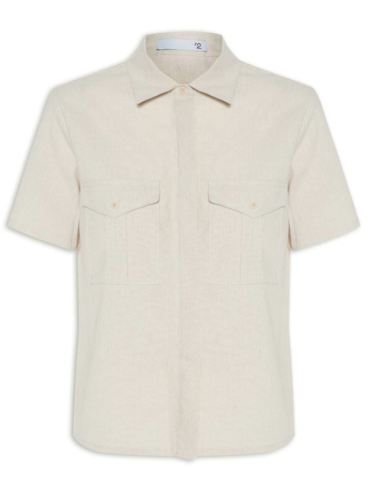 Camisa Feminina Manga Curta 2 Bolsos - Bege