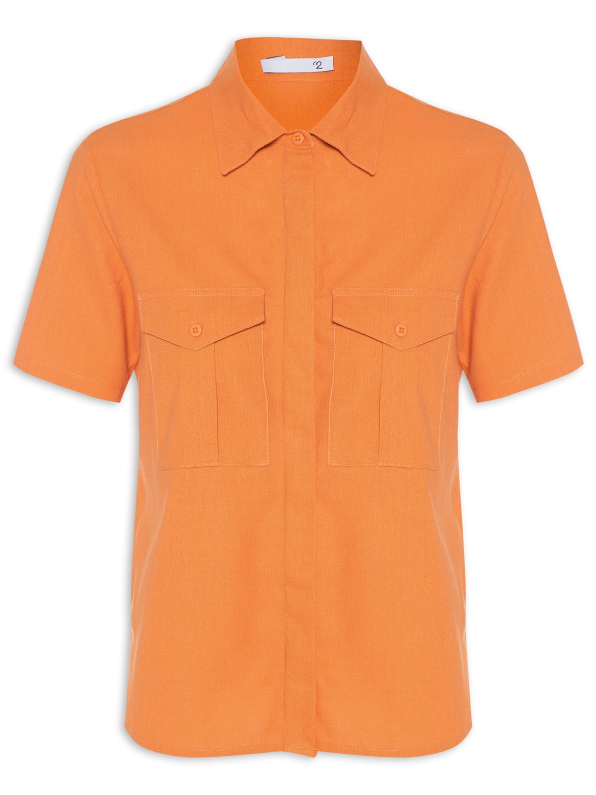 Camisa Feminina Manga Curta 2 Bolsos - Laranja