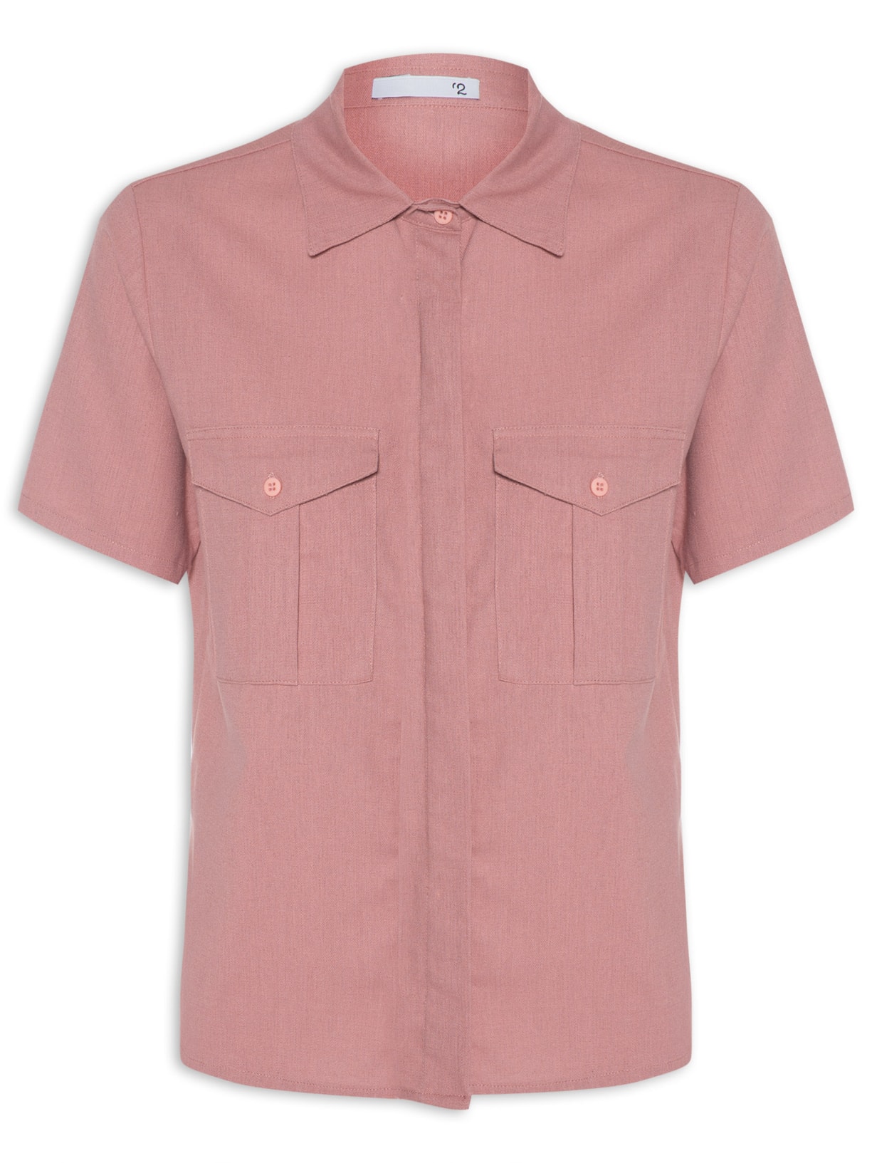 Camisa Feminina Manga Curta 2 Bolsos - Rosa