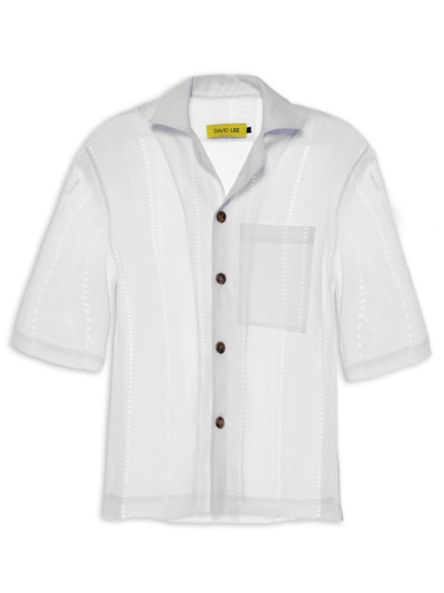 Camisa Feminina Manga Curta Ajour - Branco