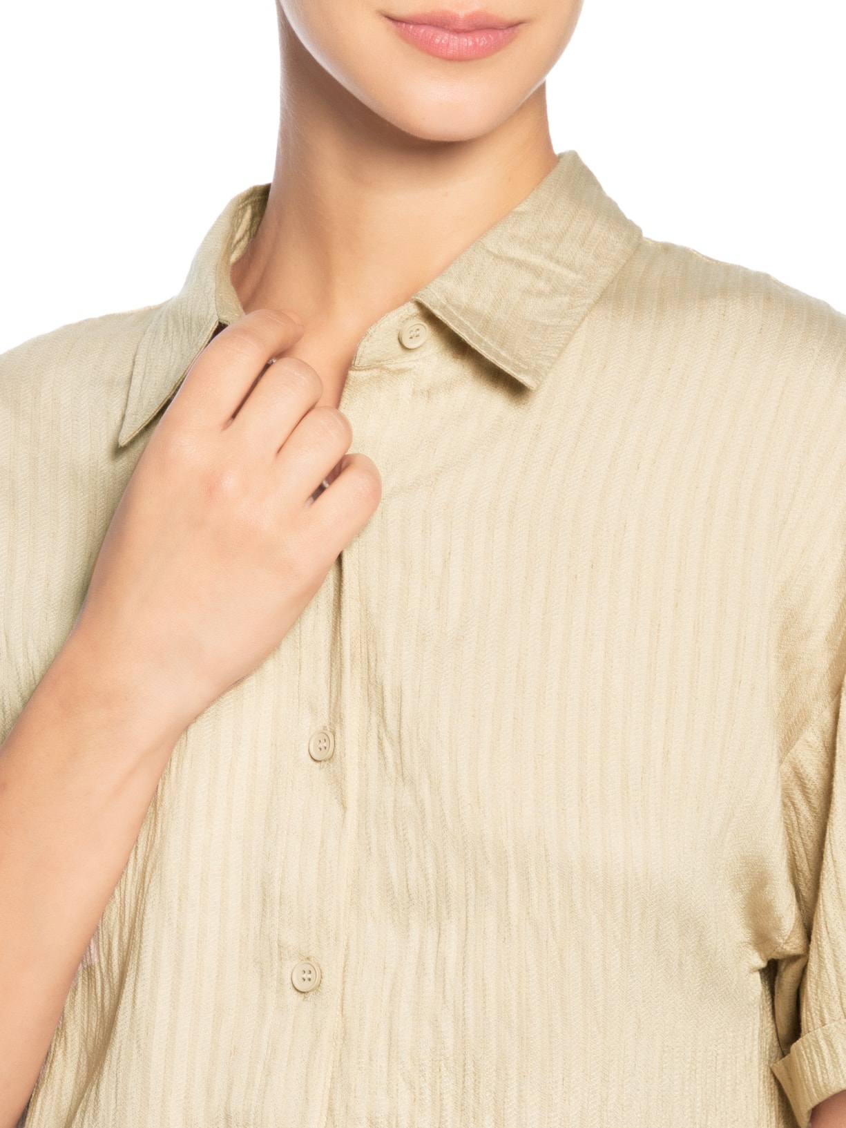 Camisa Feminina Manga Curta Bege Basiq