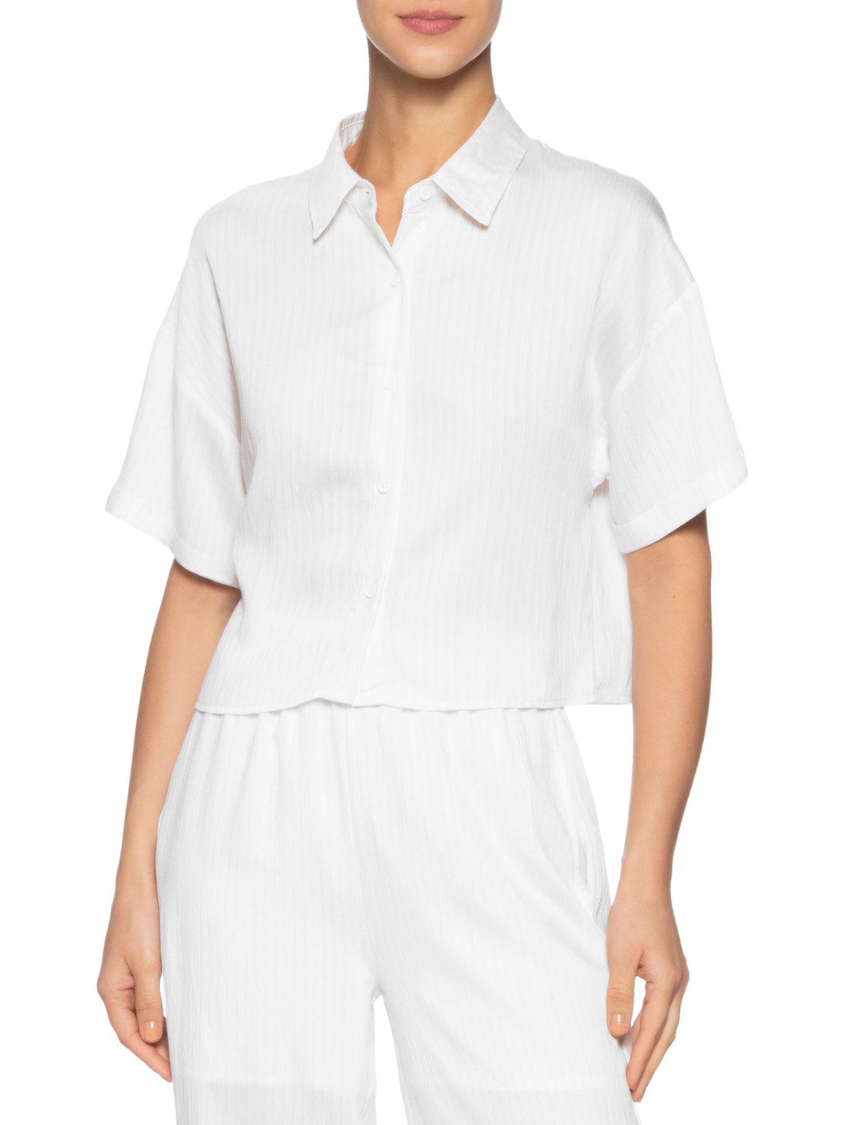 Camisa Feminina Manga Curta Branco Basiq