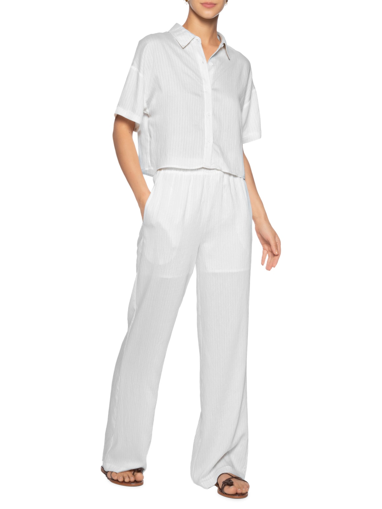 Camisa Feminina Manga Curta Branco Basiq