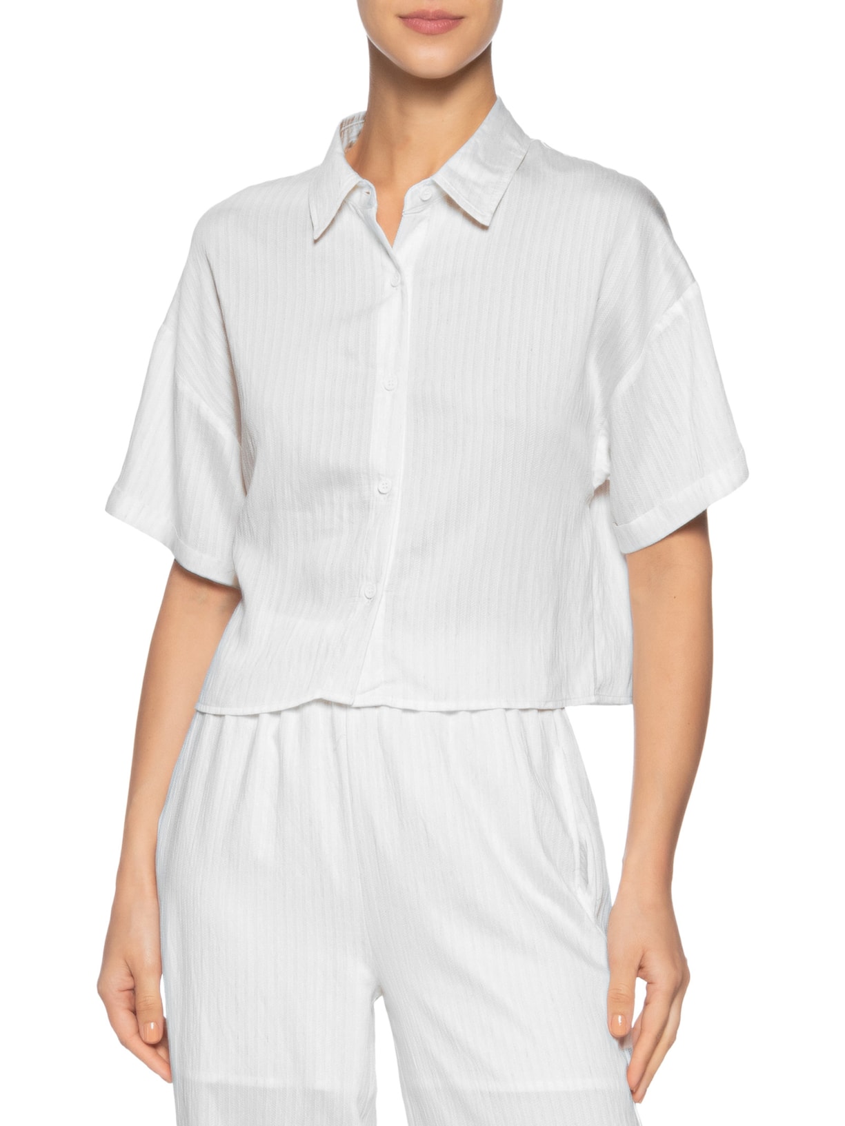Camisa Feminina Manga Curta Branco Basiq