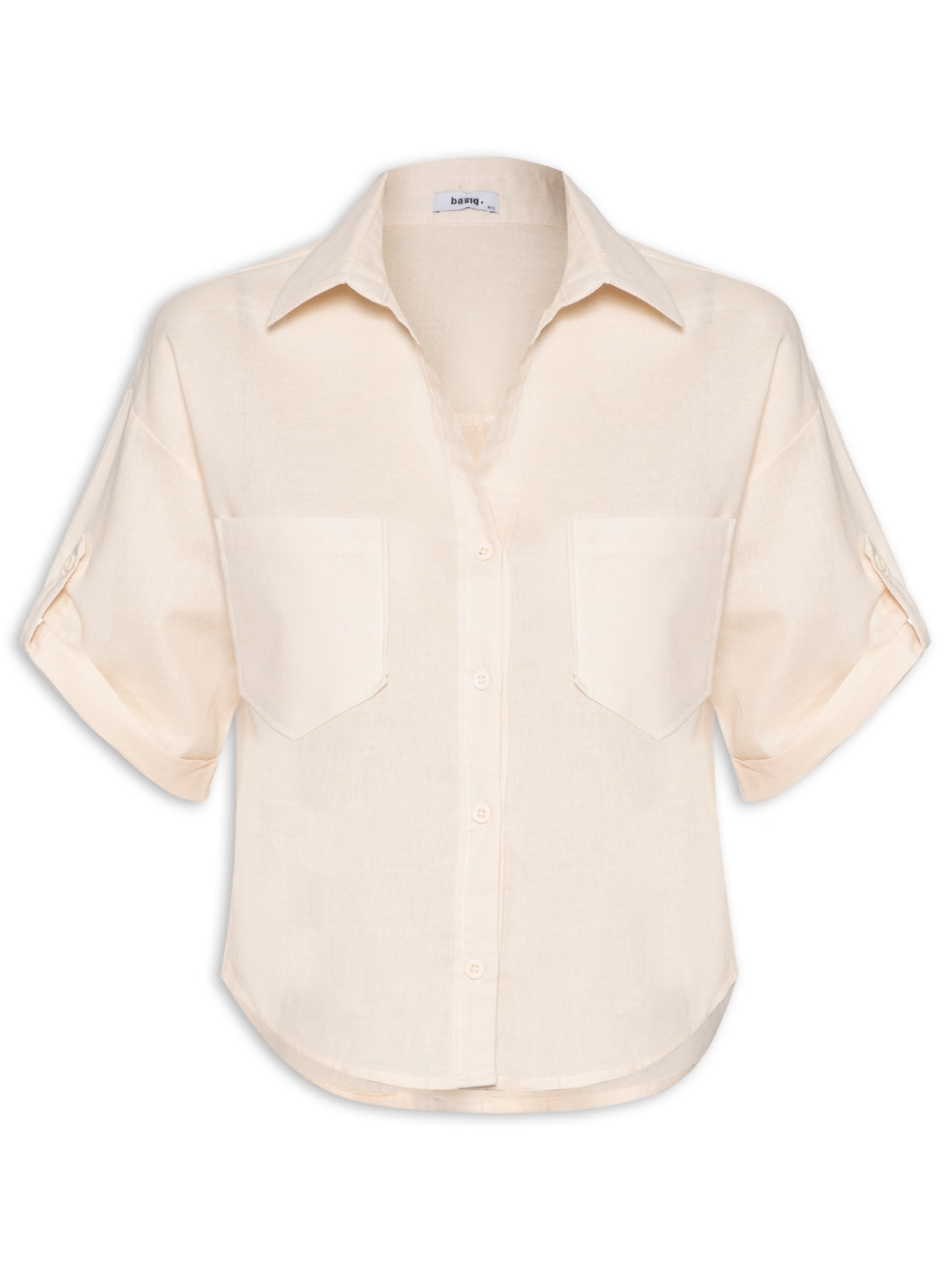 Camisa Feminina Manga Curta Com Martingale - Bege