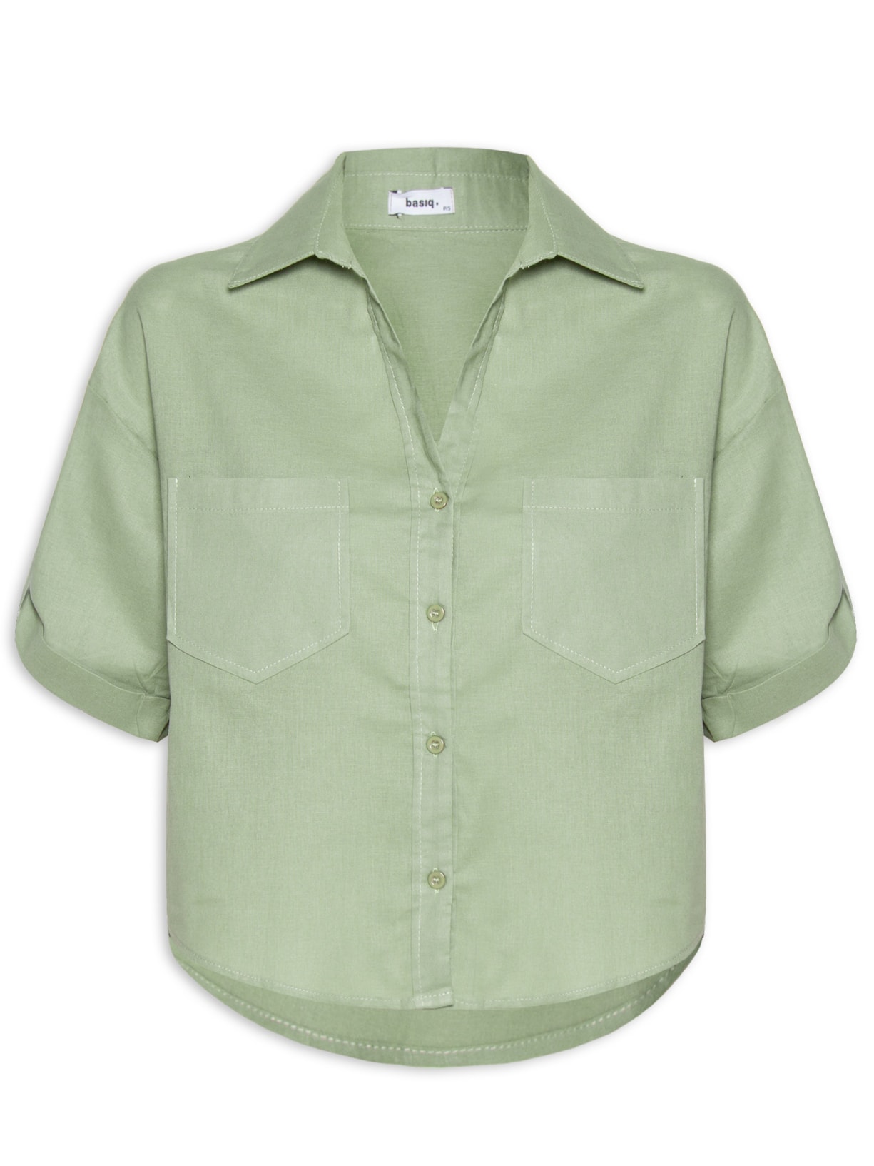 Camisa Feminina Manga Curta com Martingale - Verde