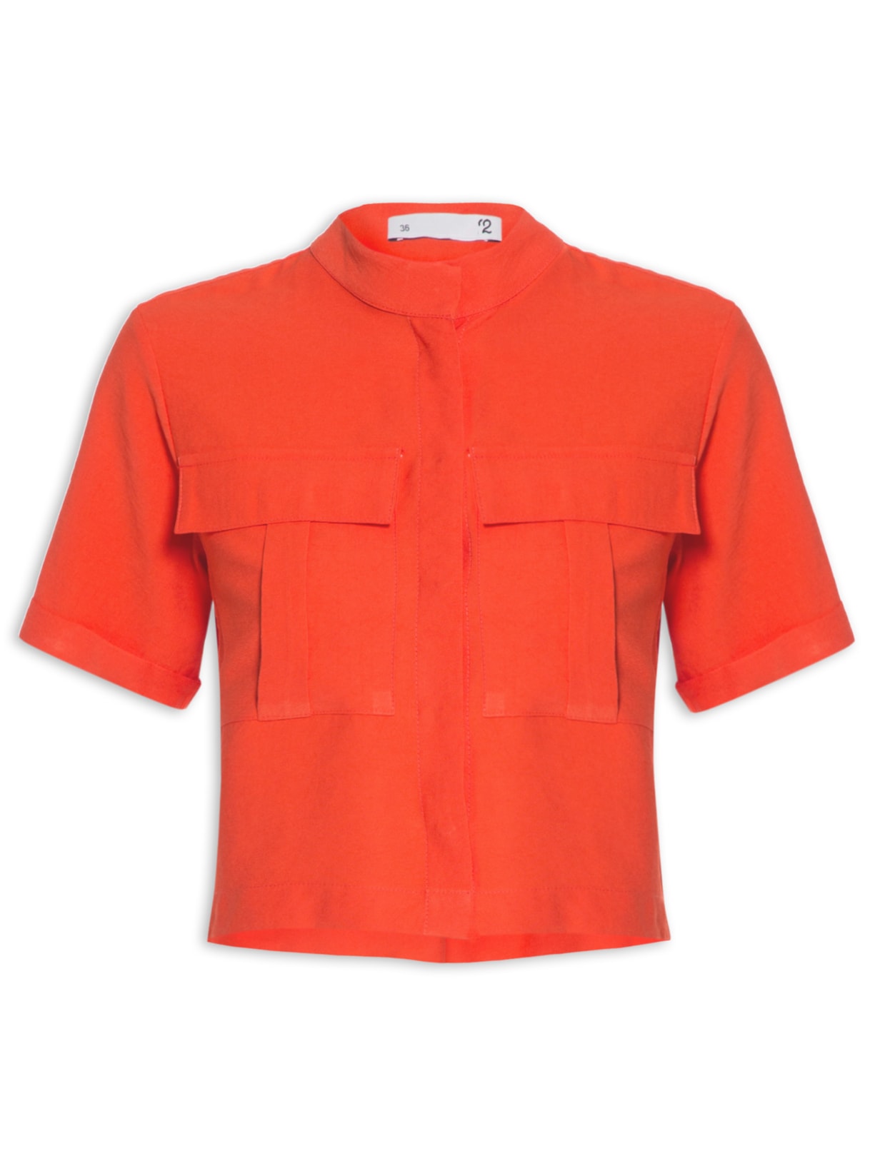 Camisa Feminina Manga Curta Dois Bolsos - Laranja