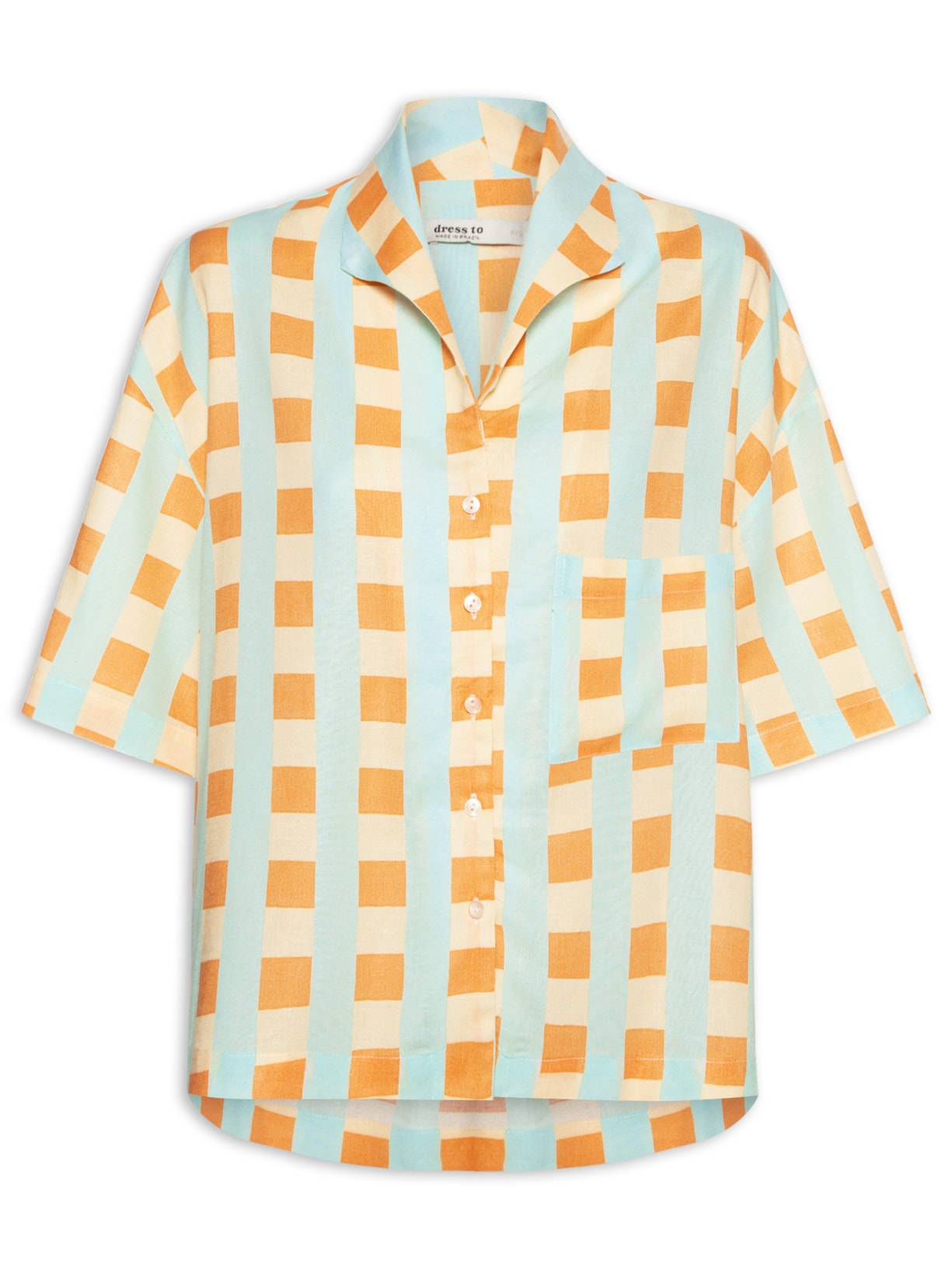 Camisa Feminina Manga Curta Linho Estampa Serena - Laranja