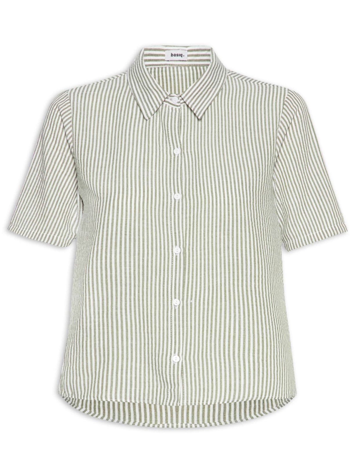 Camisa Feminina Manga Curta Listras Verde Basiq