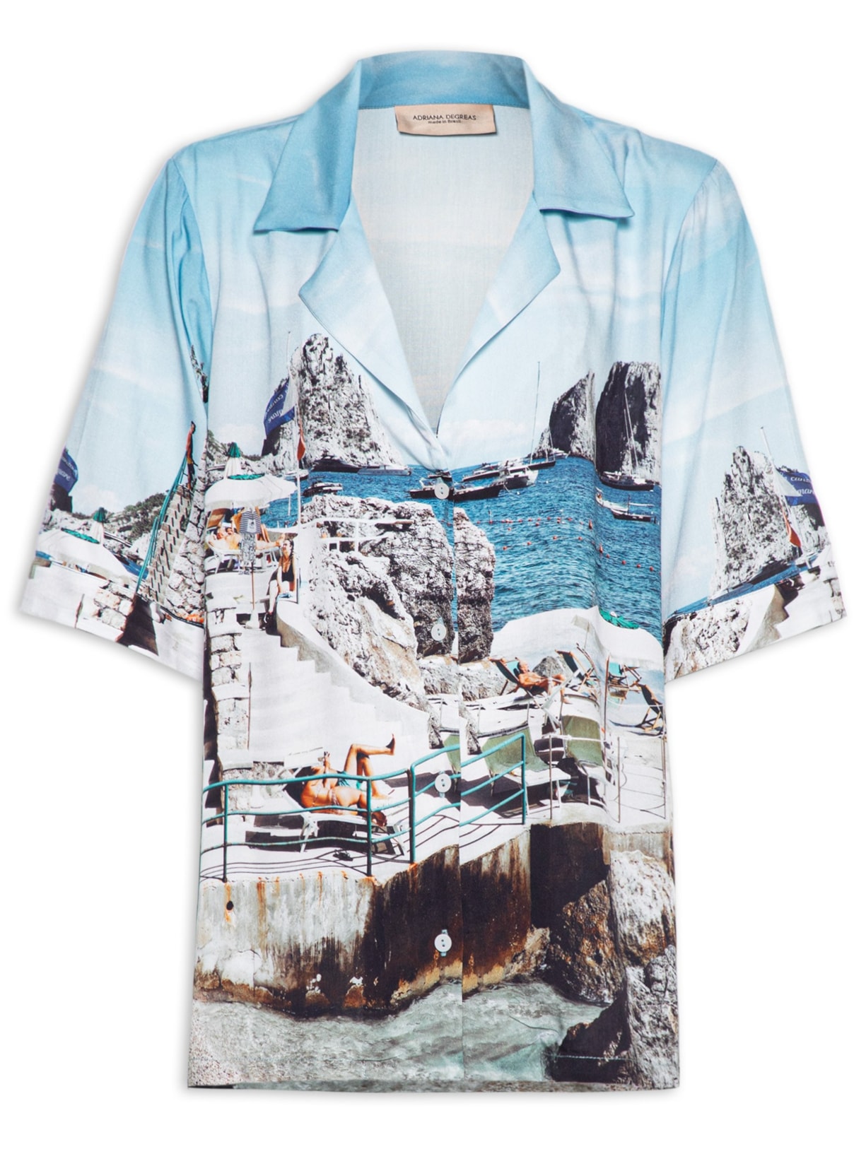 Camisa Feminina Manga Curta Postcard - Azul