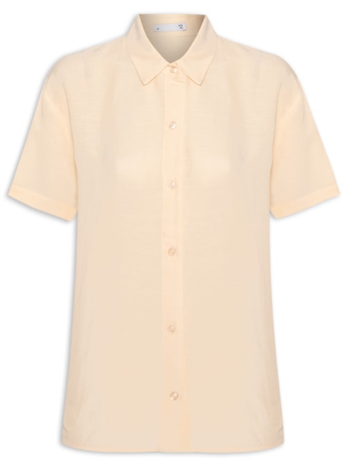 Camisa Feminina Manga Curta Reta Em Linho Misto - Amarelo