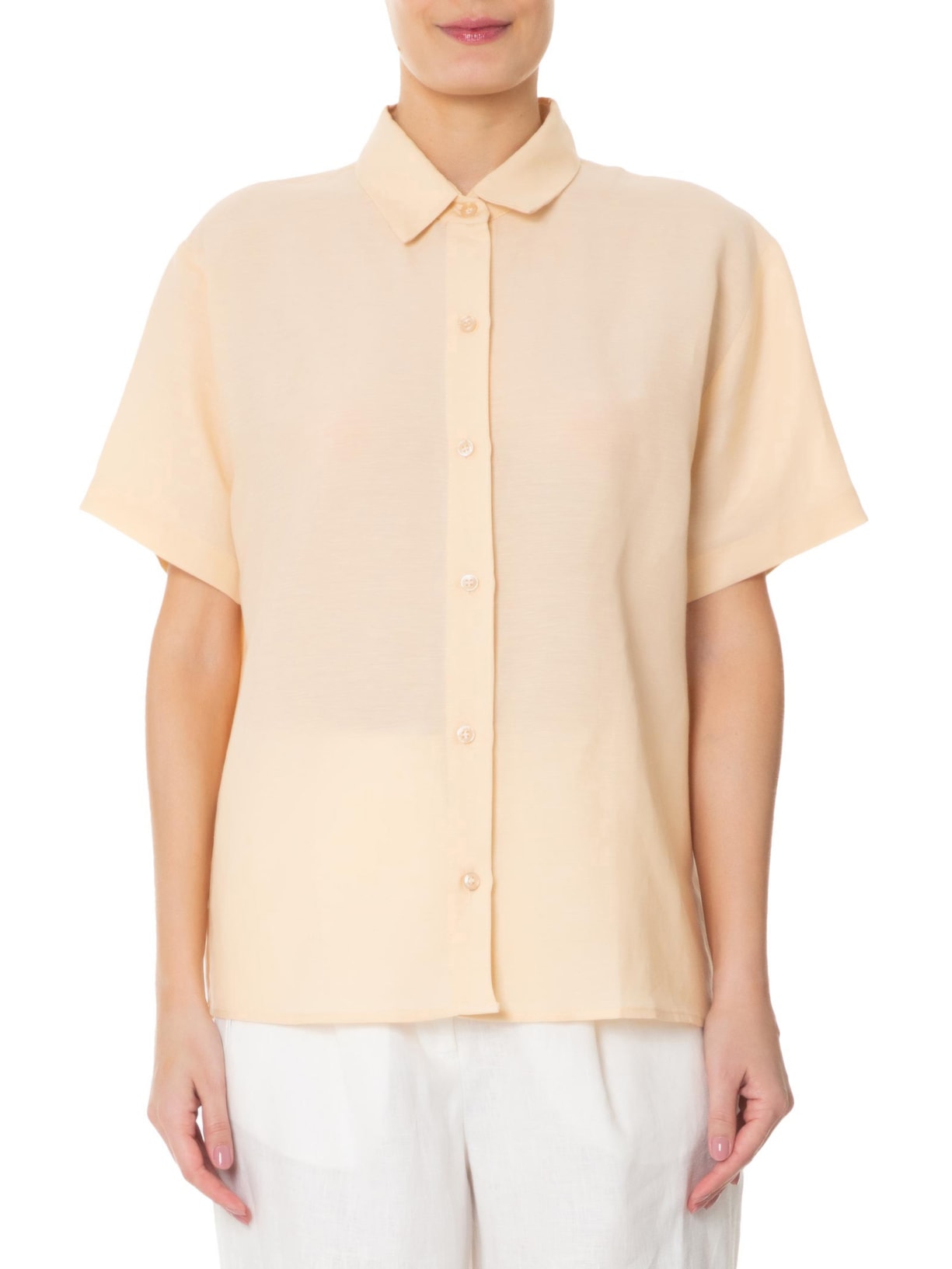 Camisa Feminina Manga Curta Reta Em Linho Misto Amarelo '2Essential