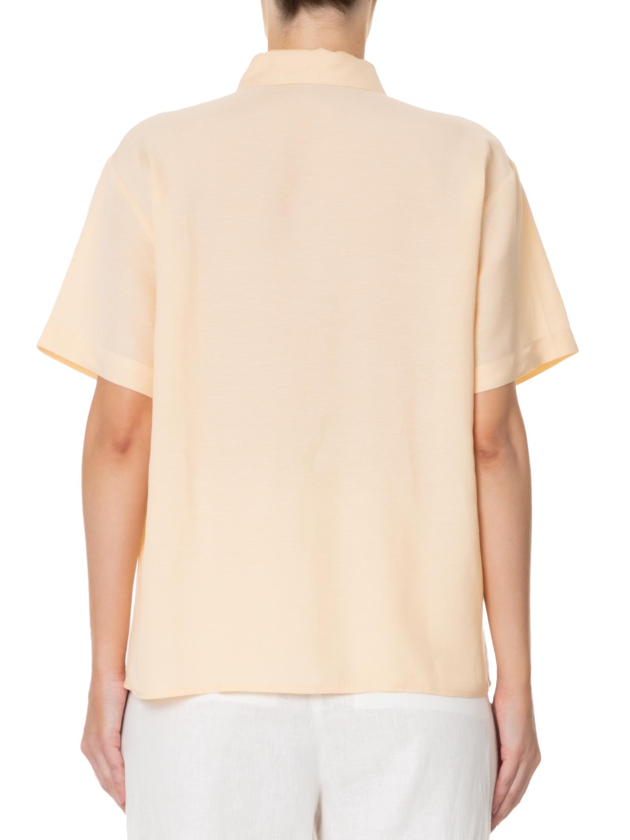 Camisa Feminina Manga Curta Reta Em Linho Misto Amarelo '2Essential