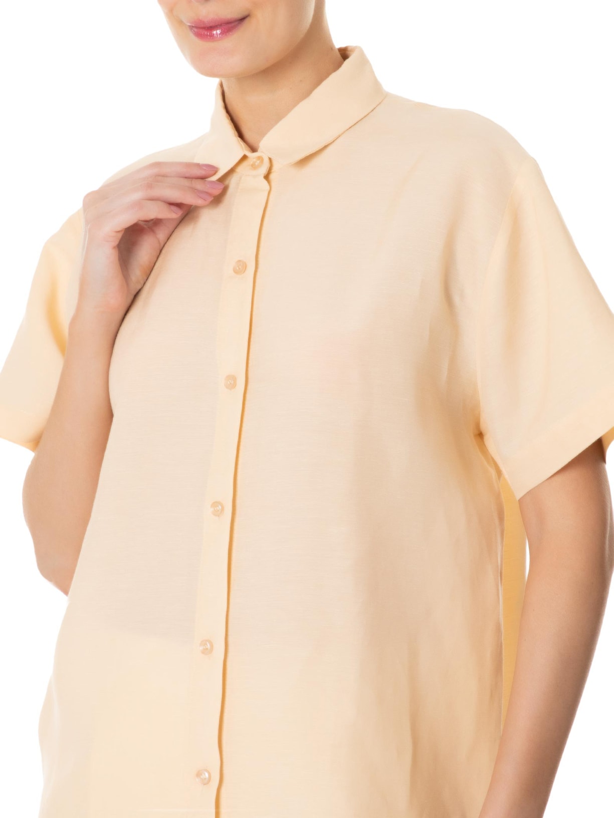Camisa Feminina Manga Curta Reta Em Linho Misto Amarelo '2Essential