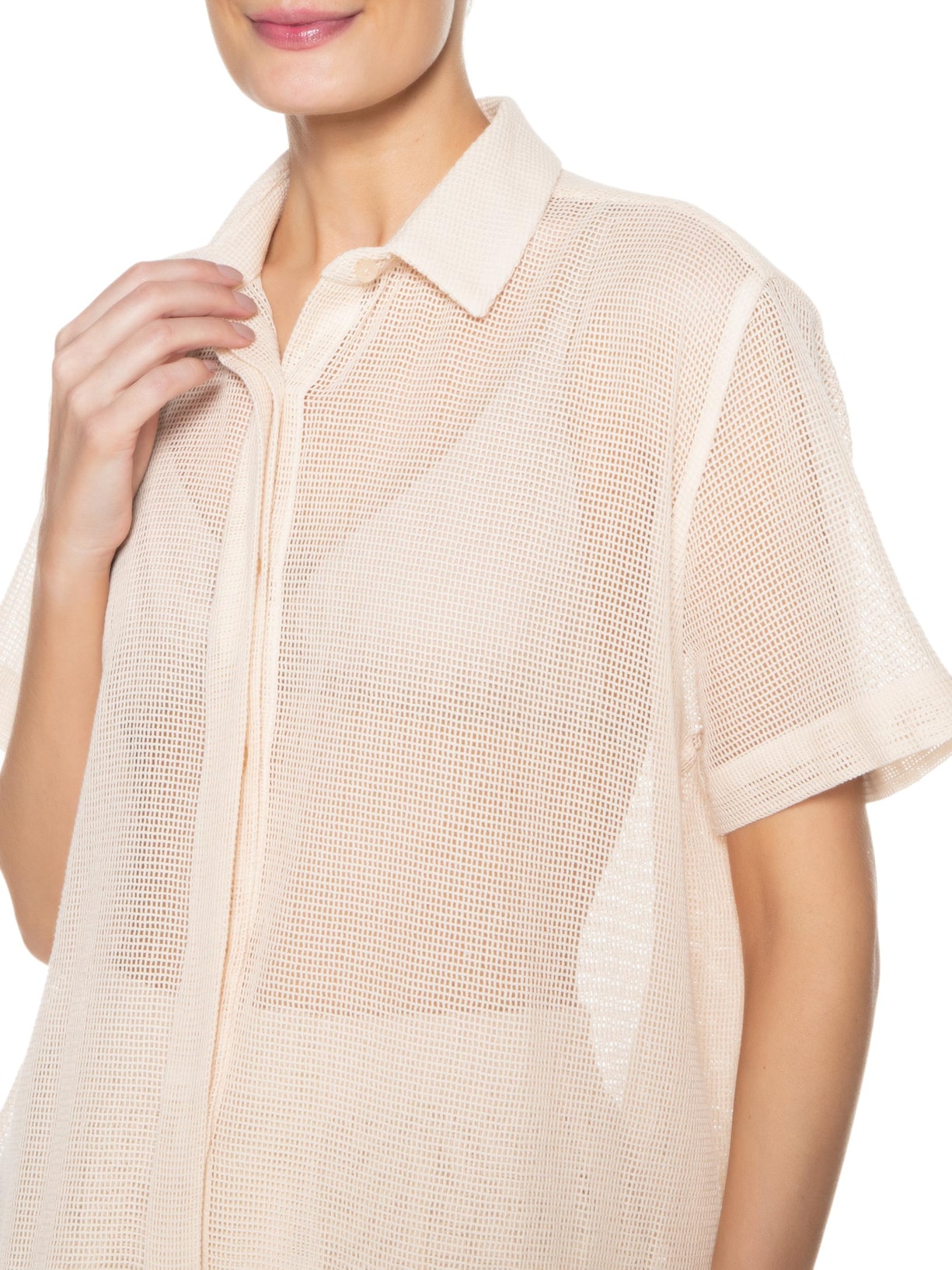 Camisa Feminina Manga Curta Tela Bege Osklen