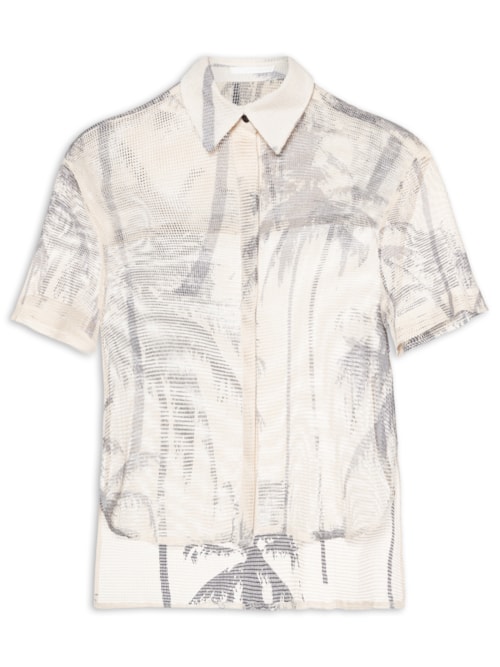 Camisa Feminina Manga Curta Tela Coqueiro - Bege
