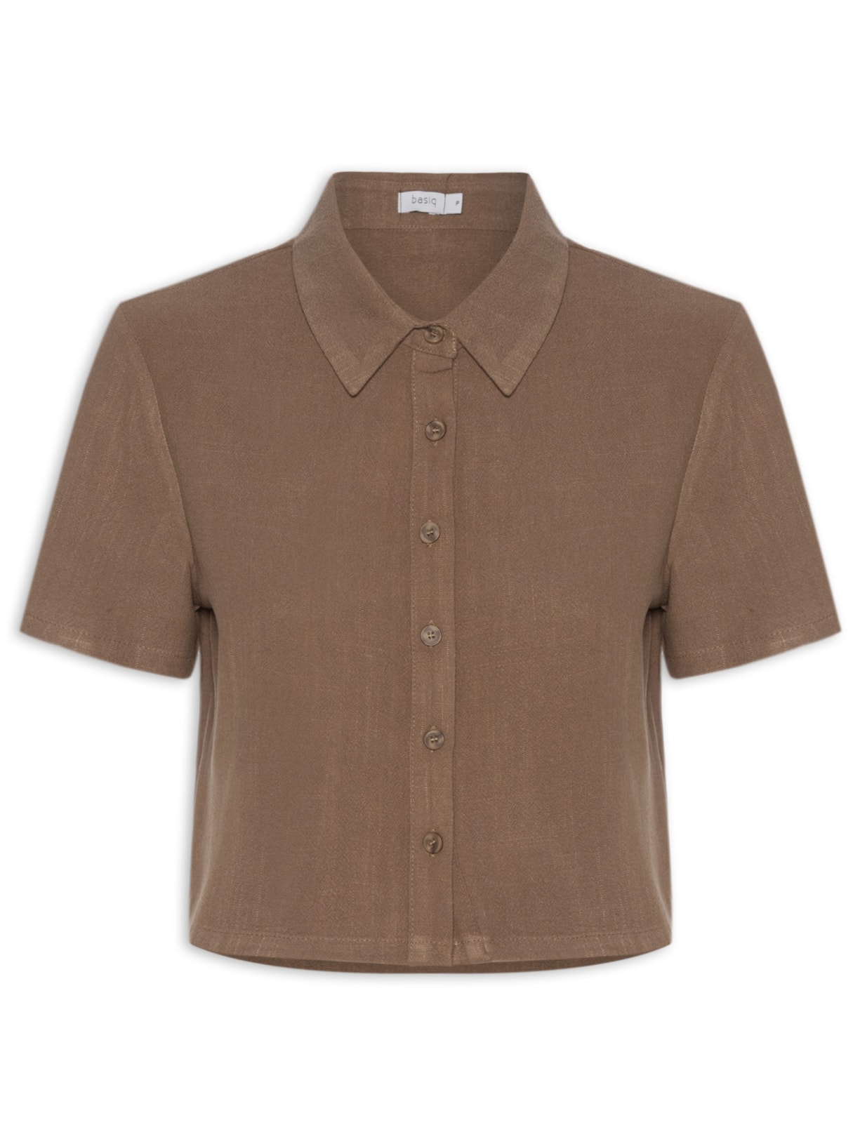 Camisa Feminina Manga Curta Texturizada Marrom Basiq