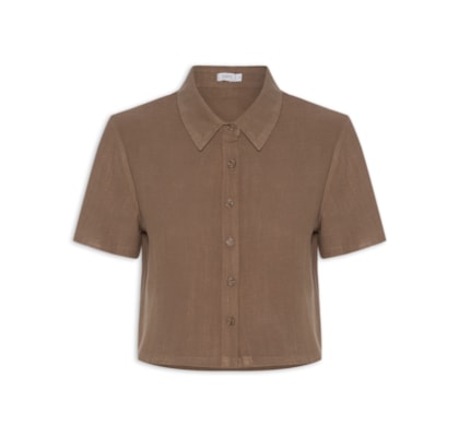 Camisa Feminina Manga Curta Texturizada - Marrom
