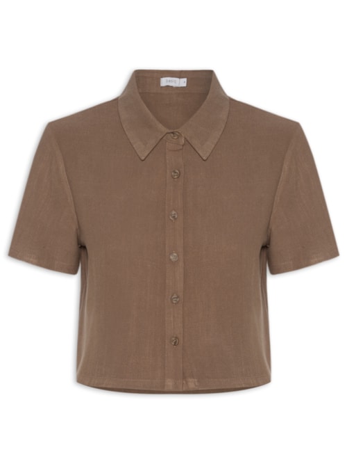 Camisa Feminina Manga Curta Texturizada - Marrom