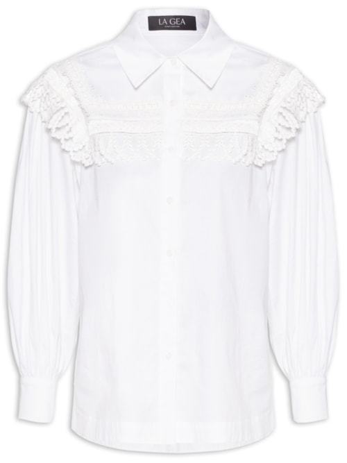 Camisa Feminina Manga Longa Algodão Bordado Yas - Branco
