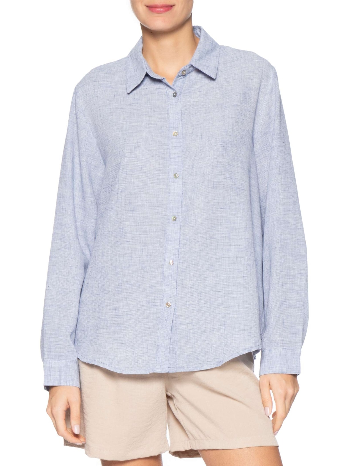 Camisa Feminina Manga Longa Azul Basiq