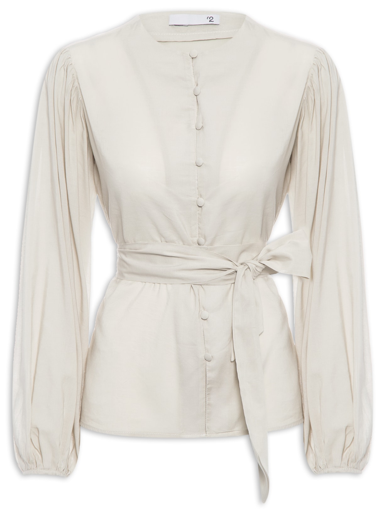 Camisa Feminina Manga Longa Baloon Com Faixa - Off White