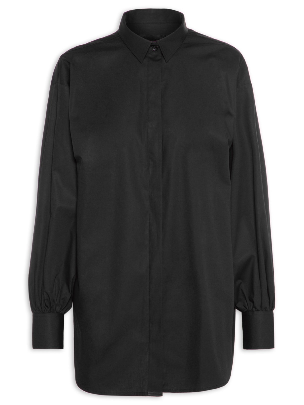 Camisa Feminina Manga Longa Baloon Tricoline - Preto