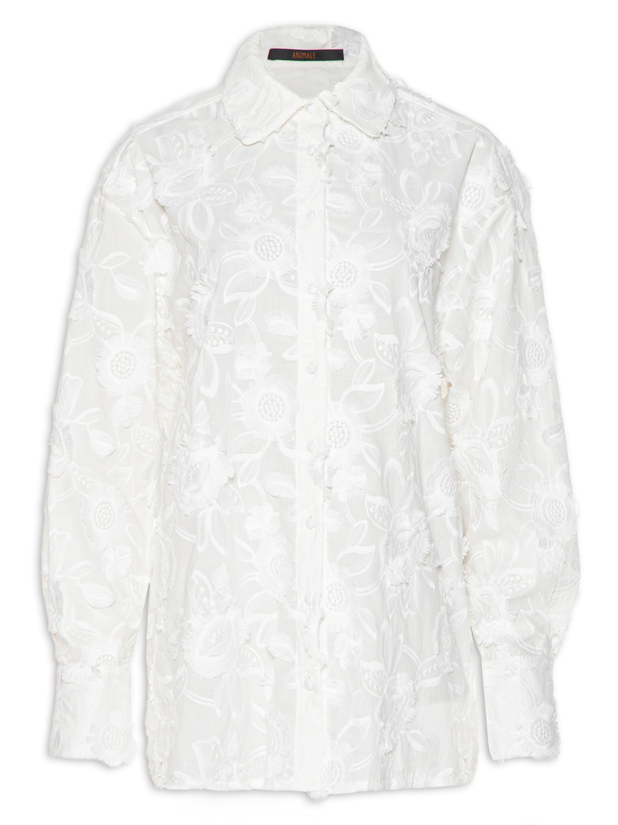 Camisa Feminina Manga Longa Bordada - Branco