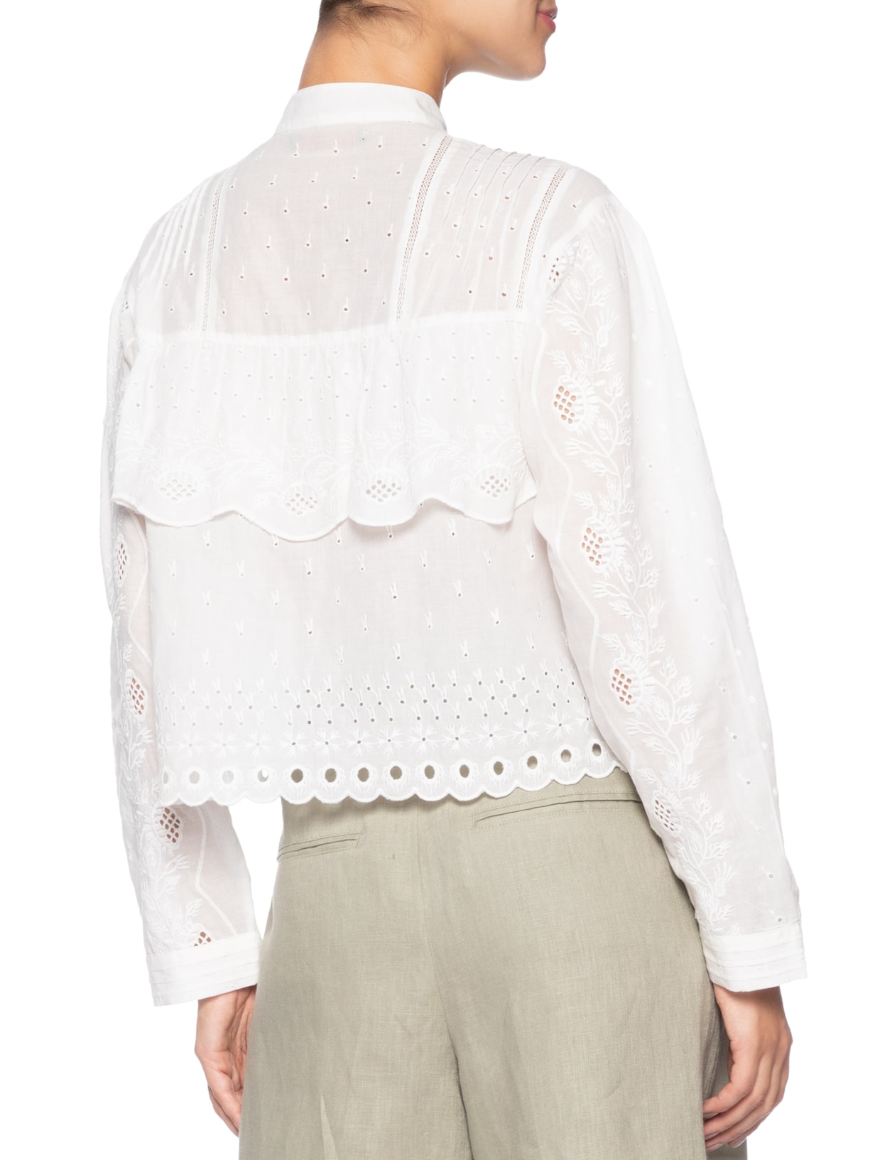 Camisa Feminina Manga Longa Bordado Camadas Branco Animale