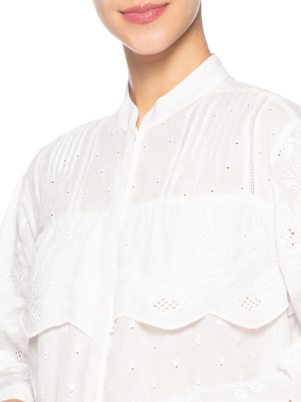 Camisa Feminina Manga Longa Bordado Camadas Branco Animale