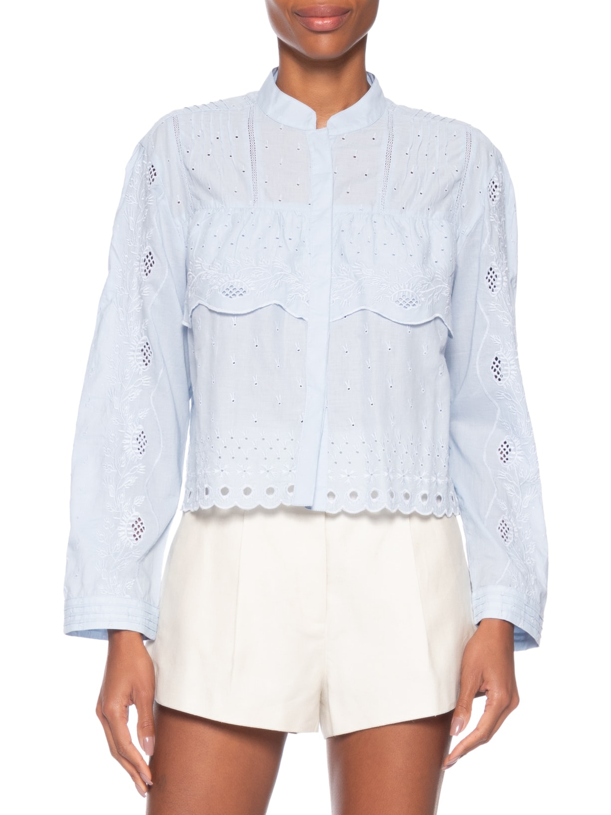 Camisa Feminina Manga Longa Bordado Camadas Color – Azul Animale
