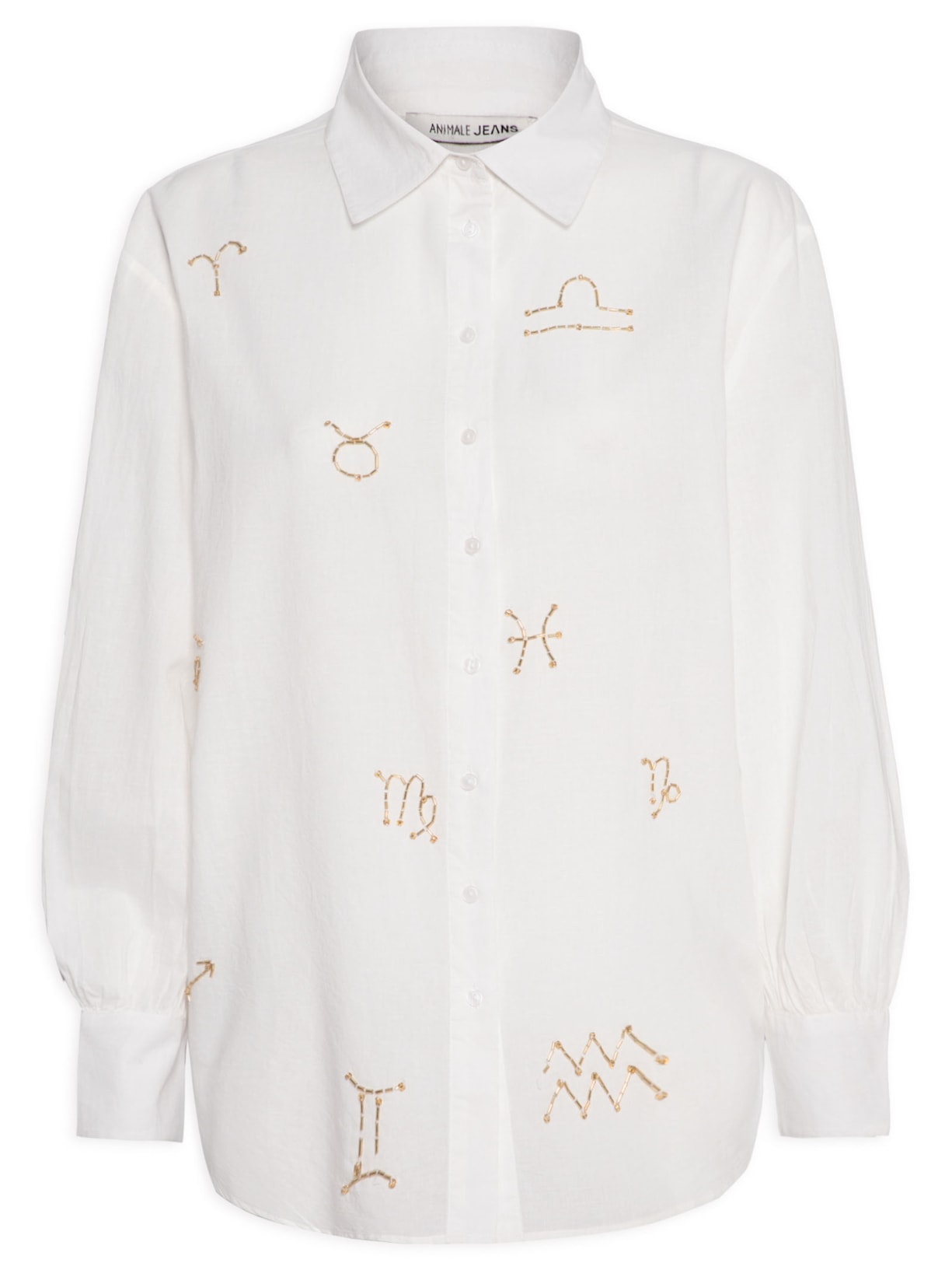 Camisa Feminina Manga Longa Bordado Signos - Branco