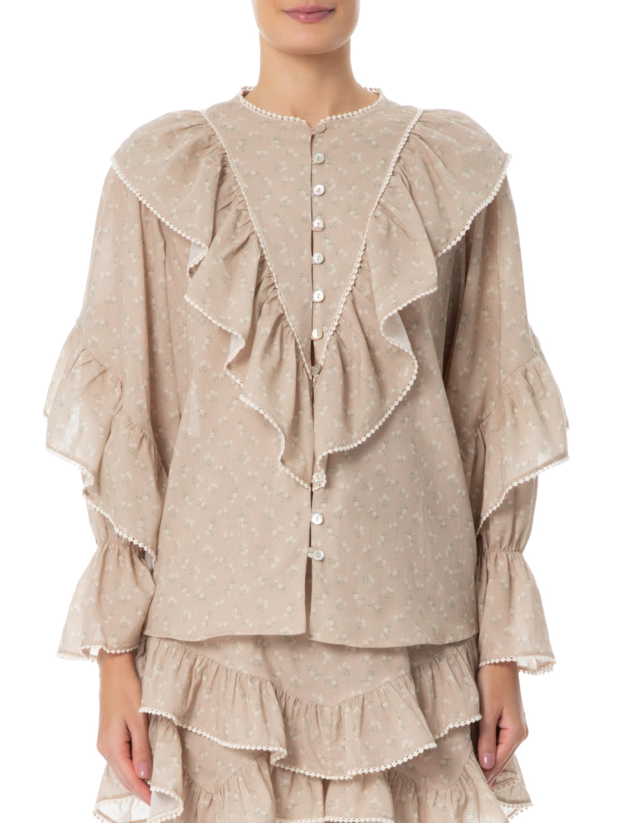 Camisa Feminina Manga Longa Bouquet Bege Mixed