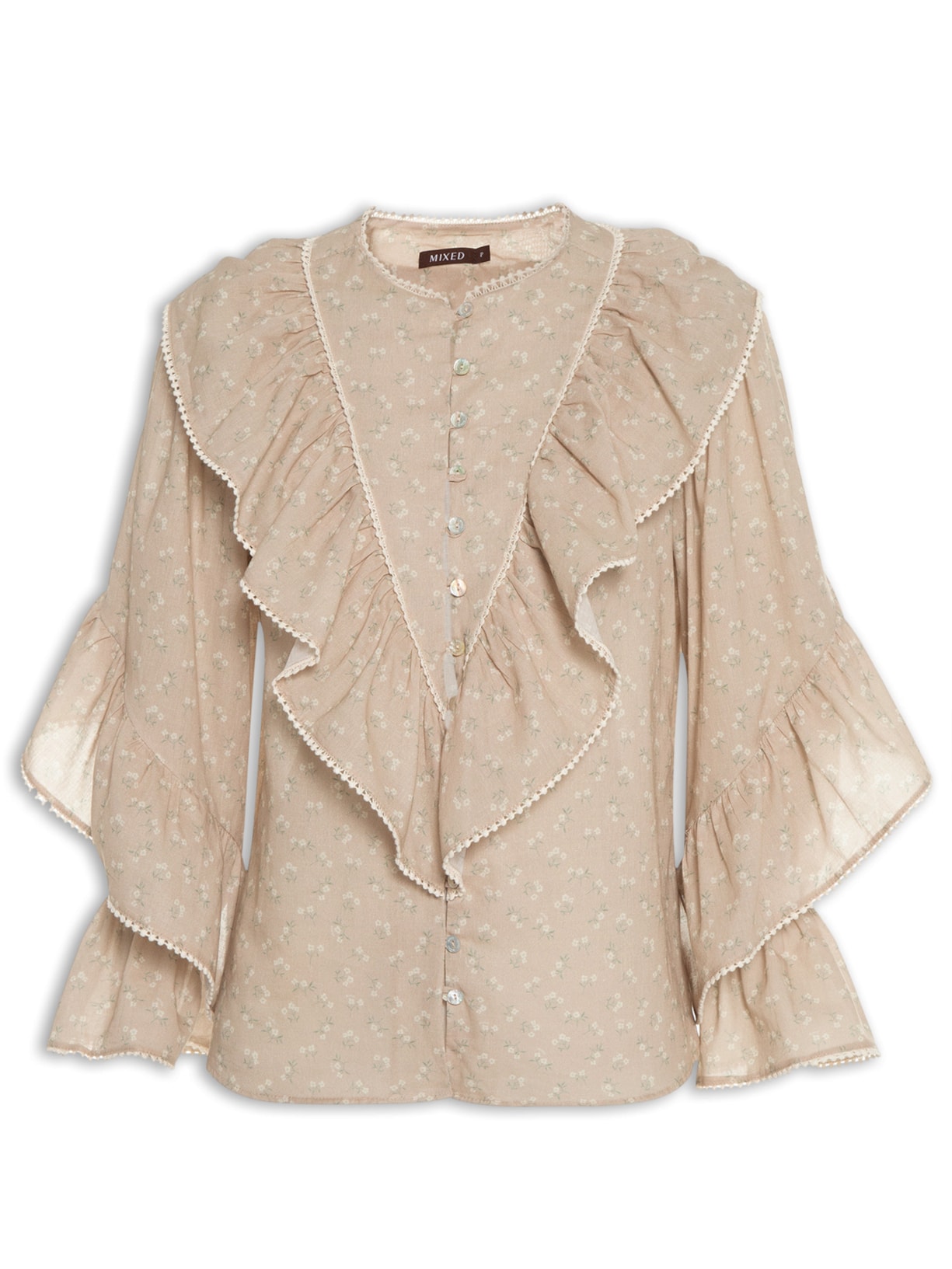 Camisa Feminina Manga Longa Bouquet Bege Mixed