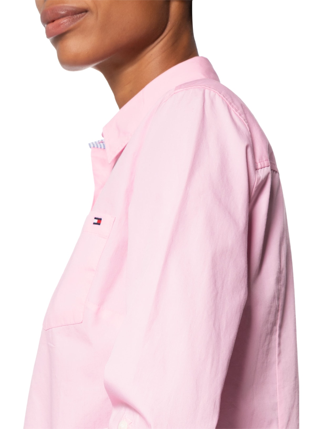 Camisa Feminina Manga Longa Classic Poplin Roll-Tab Ls Rosa Tommy Hilfiger