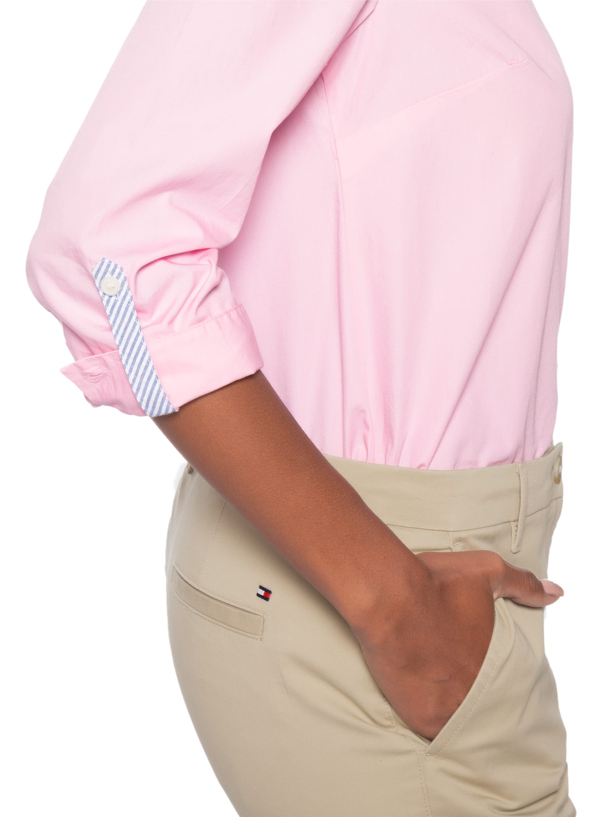 Camisa Feminina Manga Longa Classic Poplin Roll-Tab Ls Rosa Tommy Hilfiger