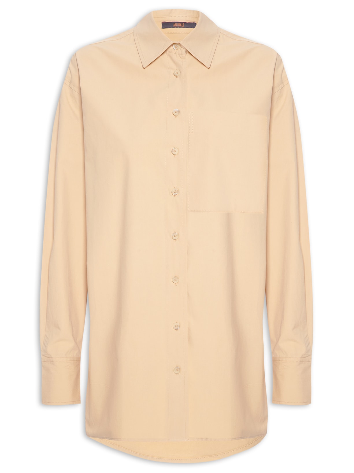 Camisa Feminina Manga Longa Com Bolso Frontal - Bege