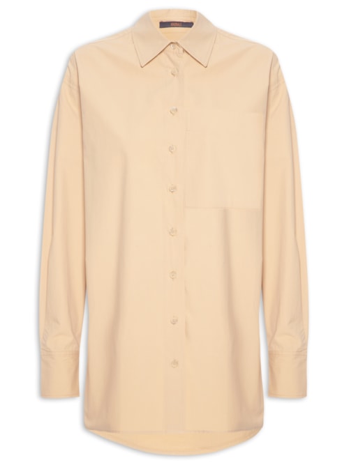 Camisa Feminina Manga Longa Com Bolso Frontal - Bege