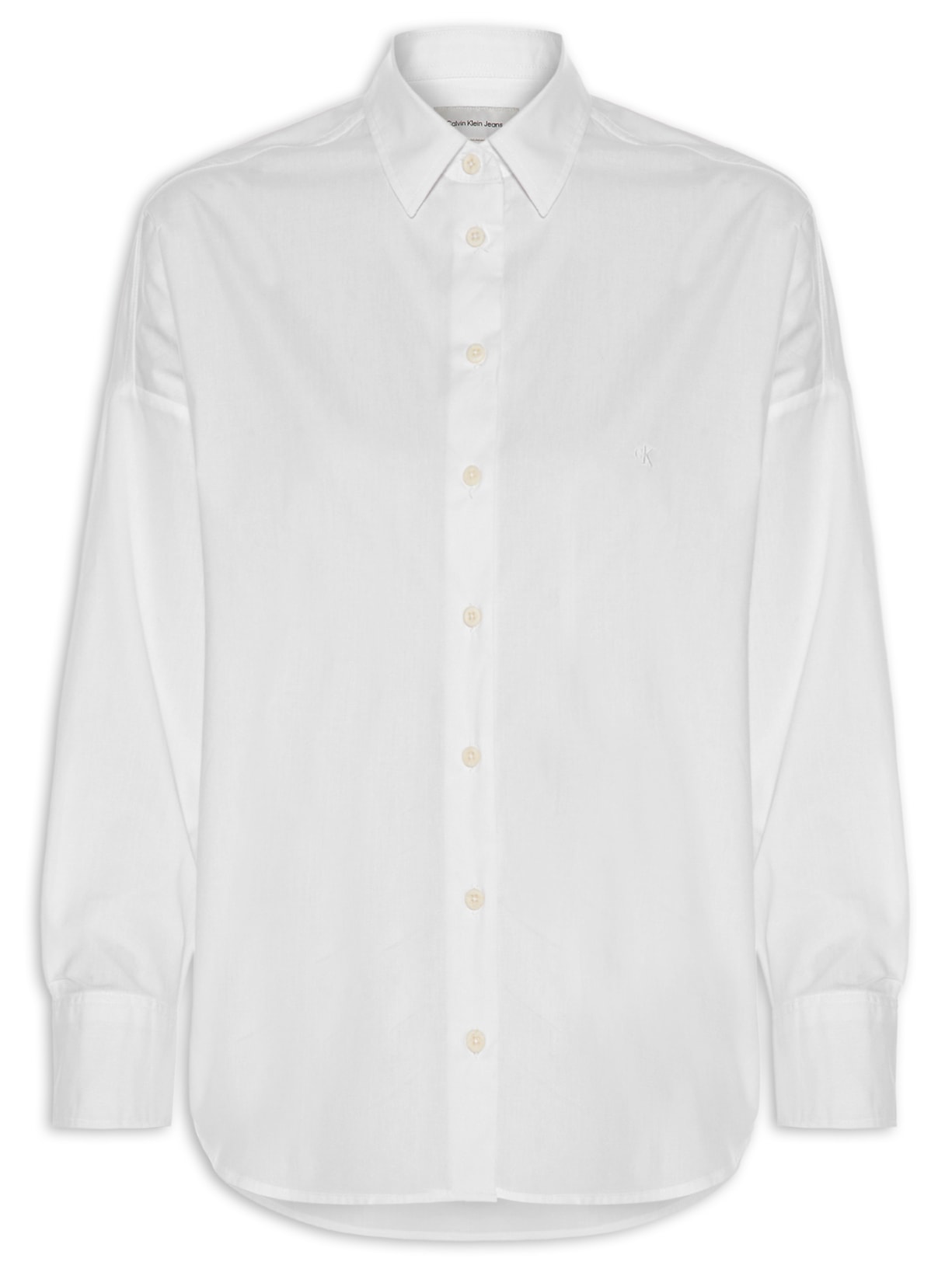Camisa Feminina Manga Longa Com Bordado CK Branco Calvin Klein Jeans
